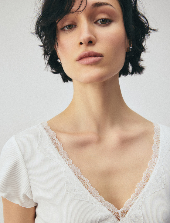 футболка с кружевом из хлопка и бамбука - цена, описание и отзывы - фото №5