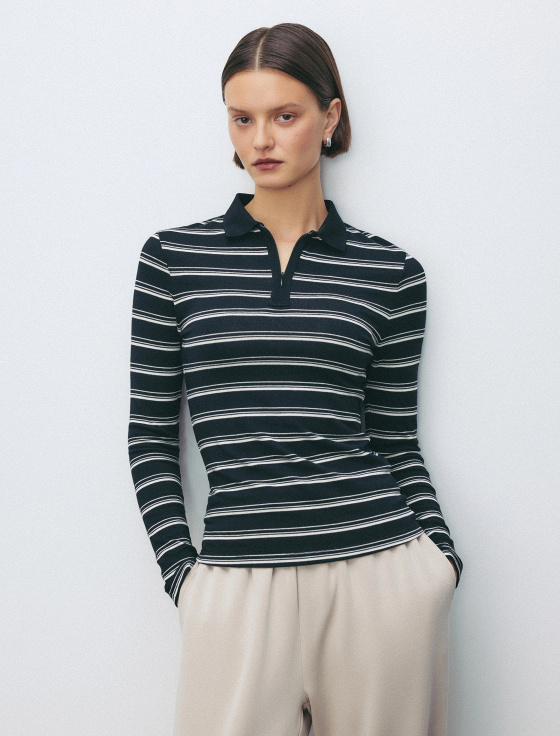 лонгслив-поло из хлопка в полоску - цена, описание и отзывы - фото №2