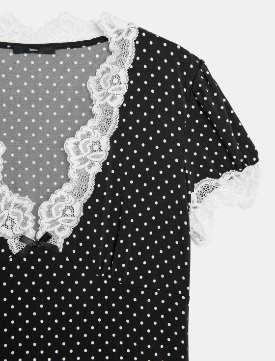 блузка из вискозы с принтом горошек и кружевом - цена, описание и отзывы - фото №3