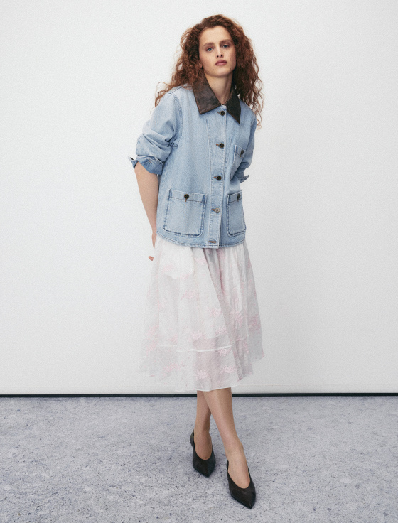 юбка миди из полупрозрачной вискозы с цветочной вышивкой - цена, описание и отзывы - фото №1