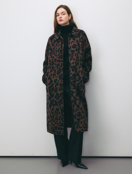 пальто из 100% шерсти с анималистичным принтом - цена, описание и отзывы - фото №2