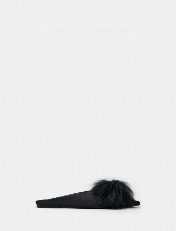 мюли из шёлка с отделкой из меха лисы - цена, описание и отзывы - фото №1