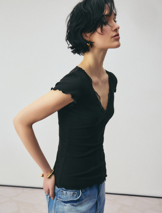 футболка с кружевом из хлопка и бамбука - цена, описание и отзывы - фото №2